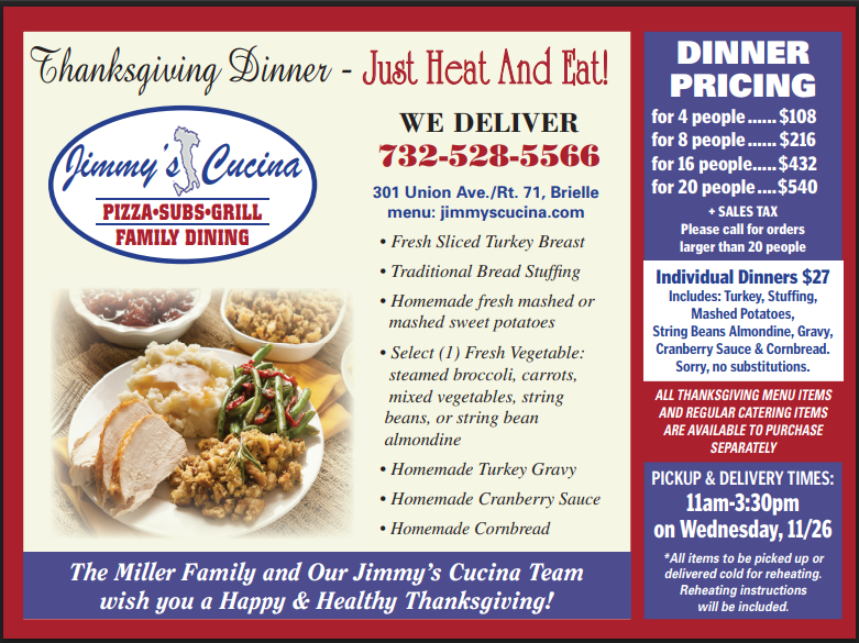 Jimmy's Cucina Thanksgiving menu